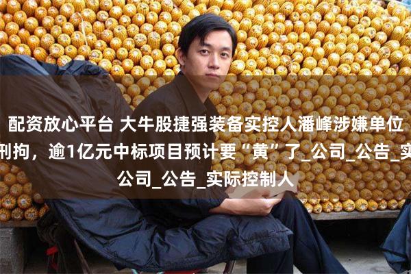 配资放心平台 大牛股捷强装备实控人潘峰涉嫌单位行贿罪被刑拘，逾1亿元中标项目预计要“黄”了_公司_公告_实际控制人